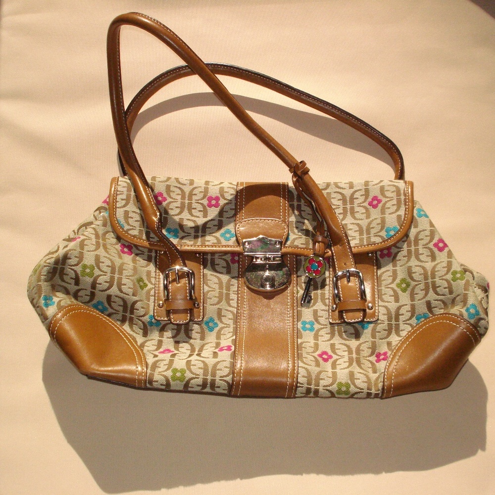 FOSSIL Small Beige Floral Canvas & Leather Bag